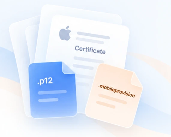 Illustrated .p12 certificate and matching provisioning-profile files