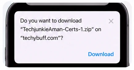 Safari certificate ZIP download confirmation