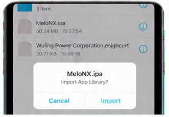 Import App Library confirmation for an IPA file
