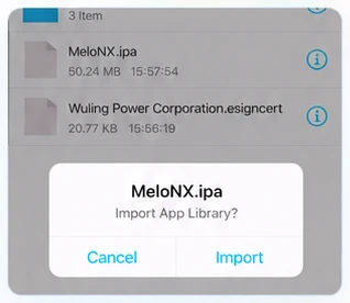 ESign IPA import confirmation dialog