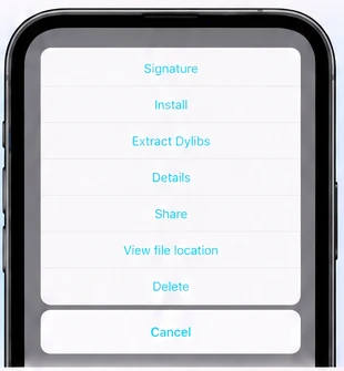 ESign context menu showing the available app actions